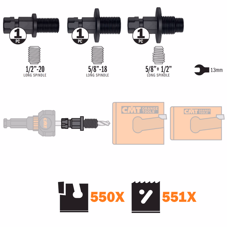 Set van 3 adapters om bestaand gat te vergroten