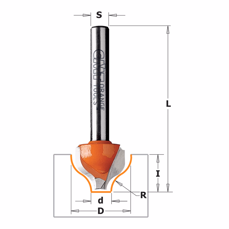 Klassieke profielfrees, HW D=19mm I=11mm R=6,35mm d=6,35mm