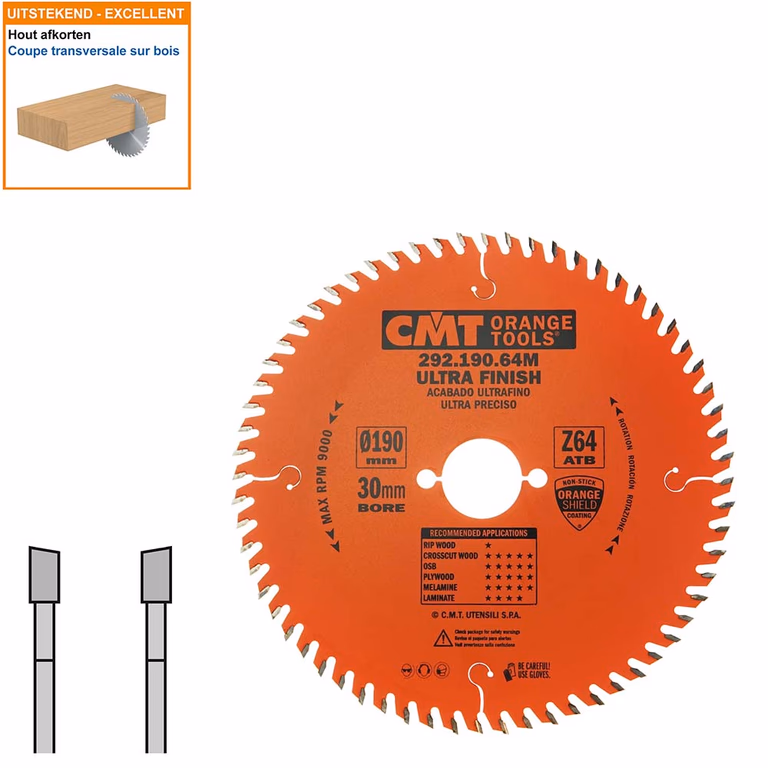 HW afkortcirkelzaag voor draagbare machines D=190mm B=30mm P=1,6mm Z64