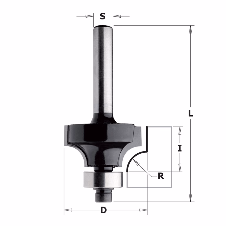 Afrondfrees met lager (contractor), HW D=25,4mm L=55mm I=13,5mm R=6,3mm