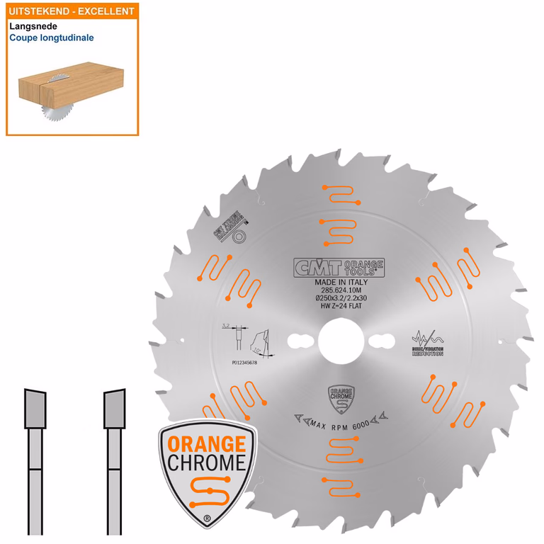 Schulpzaag met hardmetalen tanden voor hout D=250mm K=3,2mm P=2,2mm Z24