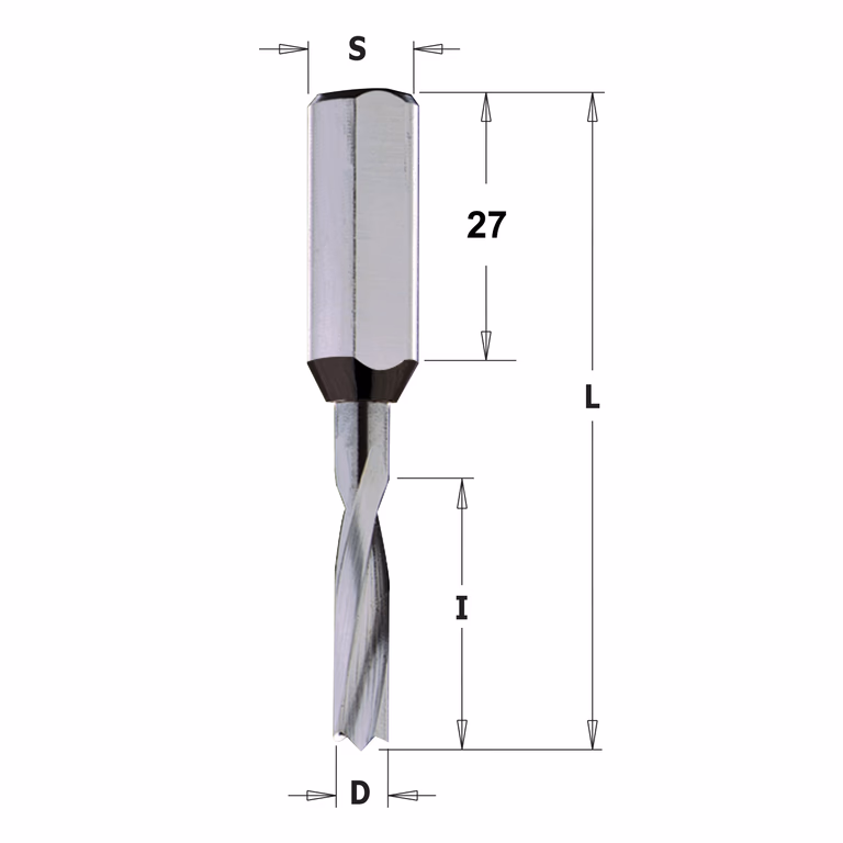 Drevelboor, rechts D=6mm L=57,5mm L1=27mm I=22mm