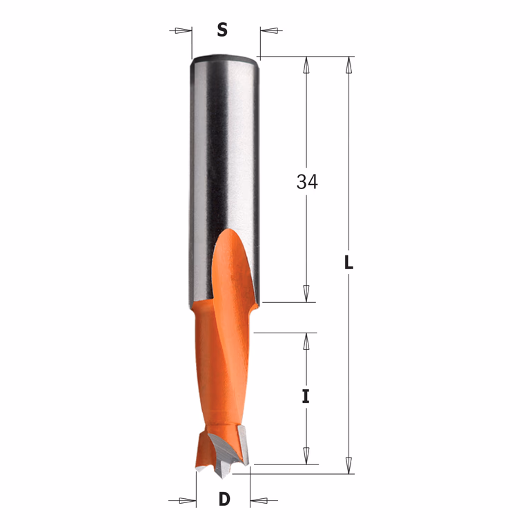 Drevelboor, links D=10mm L=57,5mm L1=34mm I=18mm