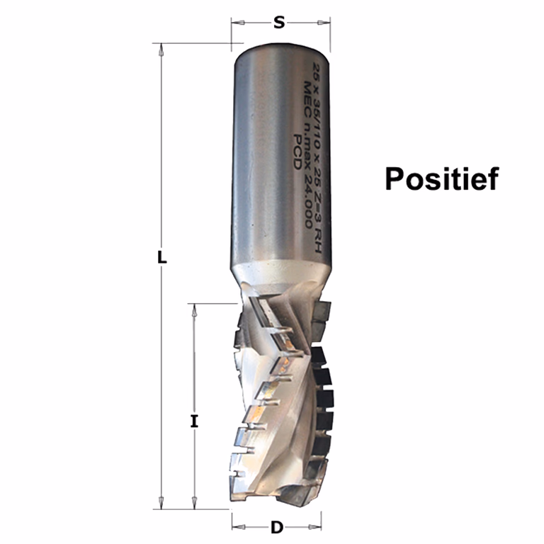 Diamant frees met met scherende snij-plaketten positief D=20mm S=20mm L=90mm I=28mm