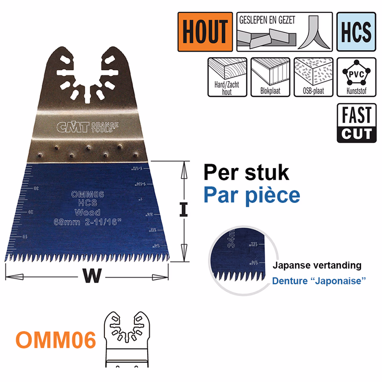 Multitoolzaagblad (Japanse vertanding) voor hout, 68mm · OMM06-X1