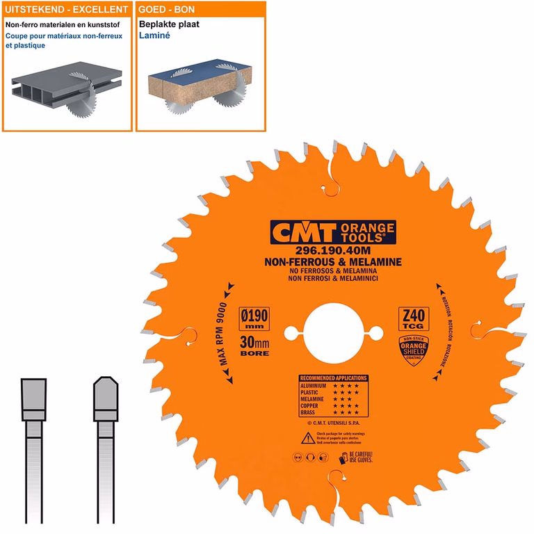 Cirkelzaag voor non-ferro metalen en harde materialen D=190mm K=2,8mm P=2,2mm Z40