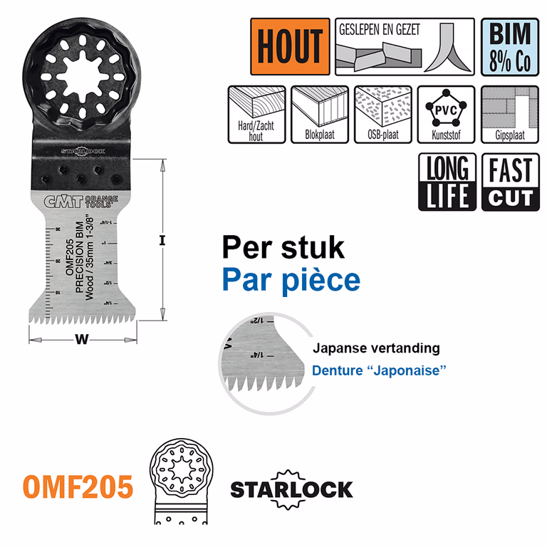 Multitoolzaagblad (Japanse vertanding) voor hout, 35mm · OMF205-X1