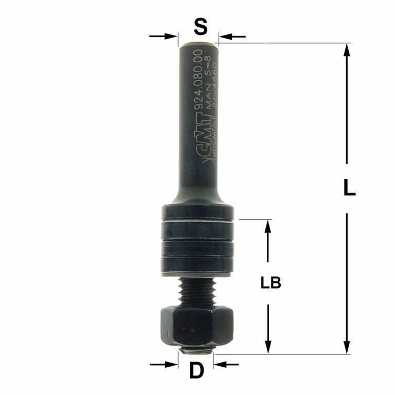 Spindel zonder kogellager S=8mm L=61mm LB=26mm