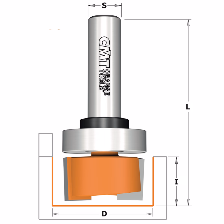 Sponning- en kantenfrees met schuine snijkoppen + aanlooplager, HW D=19mm S=12mm L=63,5mm I=9,5mm