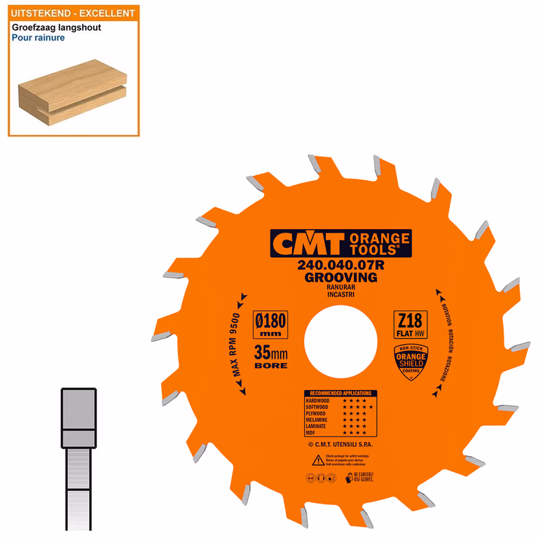 Groefzaag met hardmetalen tanden D=180mm K=4mm P=3mm Z18 · 240.040.07R
