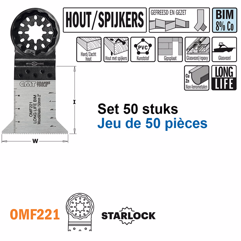 Multitoolzaagblad voor hout met spijkers, 50mm · OMF221-X50