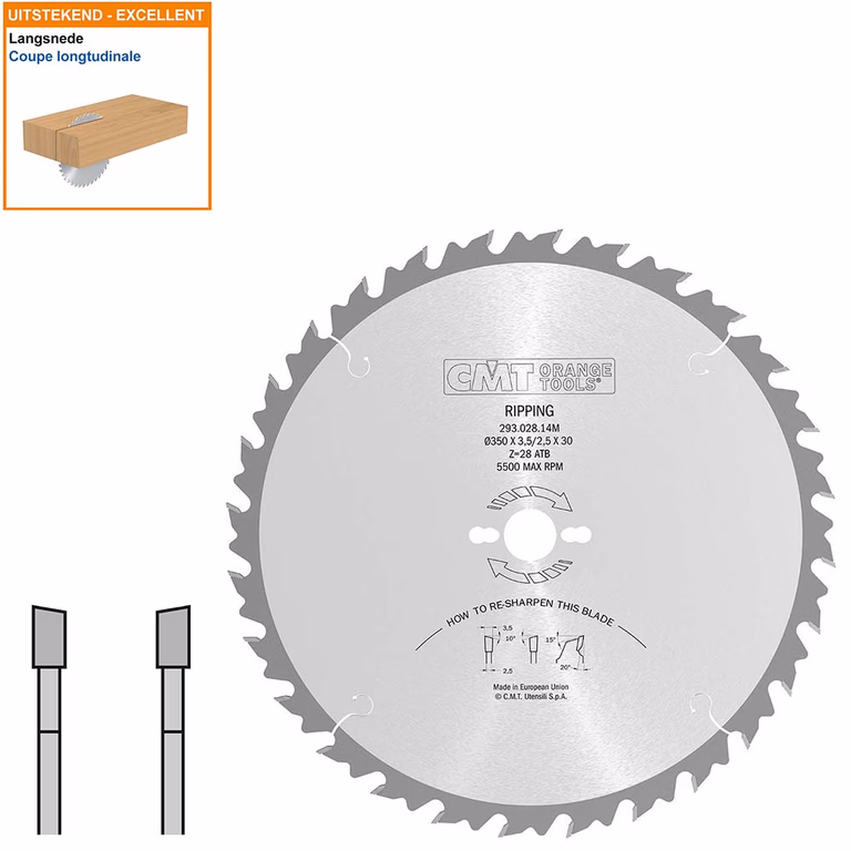 Schulpzaag met hardmetalen tanden voor hout D=350mm K=3,5mm P=2,5mm Z28 · 293.028.14M