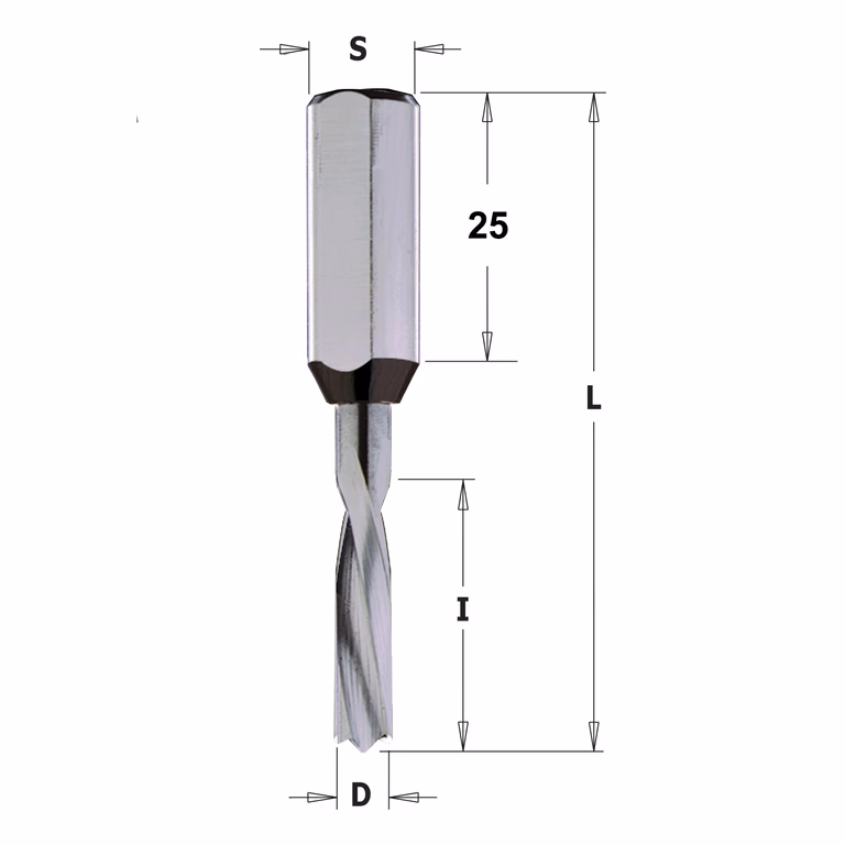 Drevelboor, links D=4mm L=57,5mm L1=29mm I=20mm