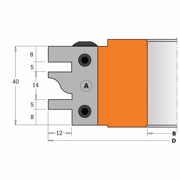 Profielmes voor ééndelige meubelprofielfrees type A L=24,5mm I=40mm