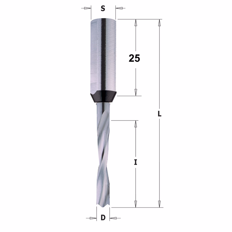 Drevelboor, rechts D=8mm L=70mm L1=23mm I=35mm