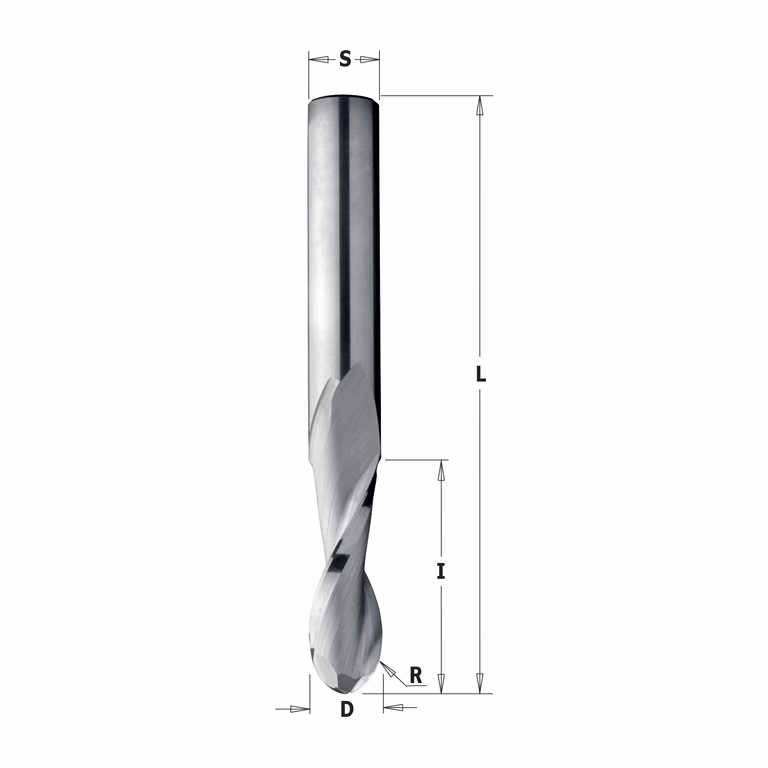 Spiraalfrees met bolle kop, HWM D=6mm S=6mm I=27mm R=3mm