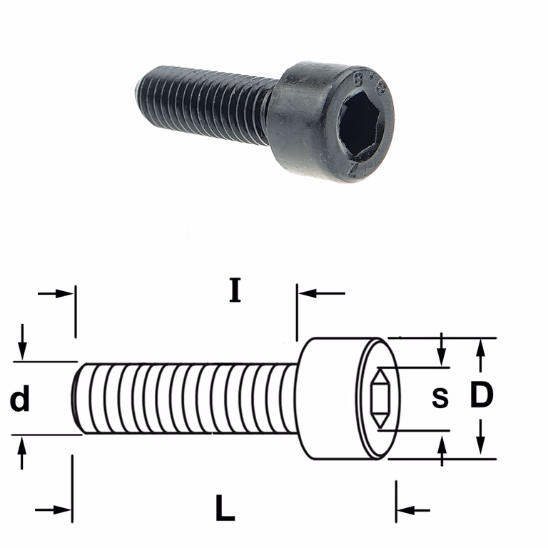 Inbusbout met ronde kop D=8,4mm S=4mm L=23mm I=18mm