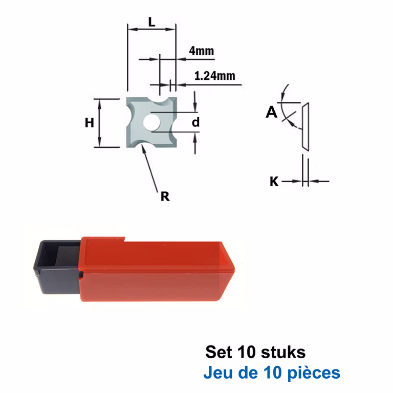 Wisselmes voor afrondfrees R3 (per 10 st.) L=12mm K=1,5mm