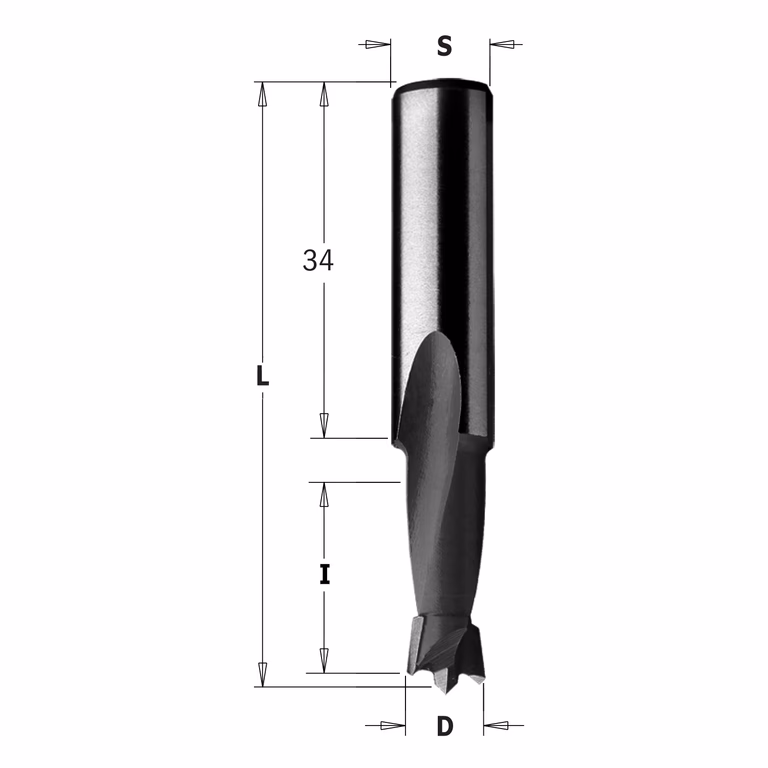 Drevelboor, rechts D=5mm L=57,5mm L1=34mm I=18mm