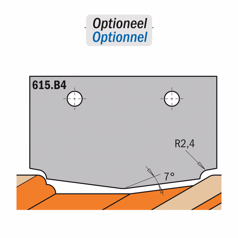 Profielmes voor profielfrees type B4 K=2mm R=2,4mm