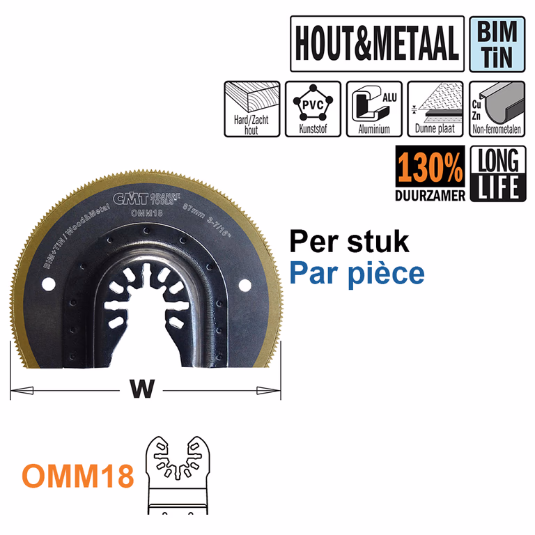 Ronde BIM/TiN multitoolzaagblad voor hout en metaal, 87mm · OMM18-X1