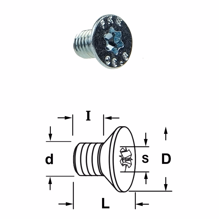 Conische torx bout D=9mm S=T25 L=8mm I=5mm