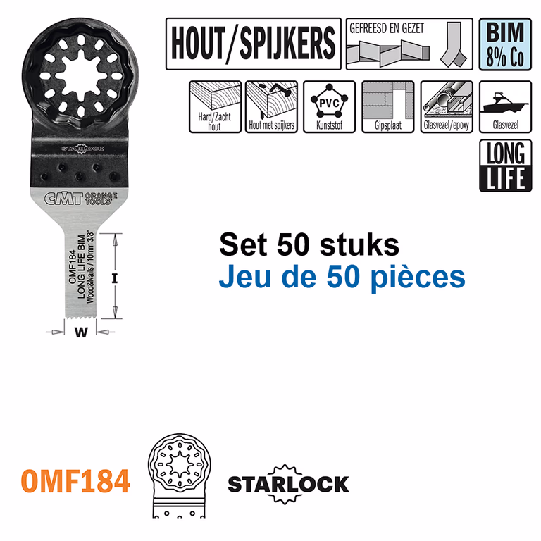 Multitoolzaagblad voor hout met spijkers, 10mm · OMF184-X50