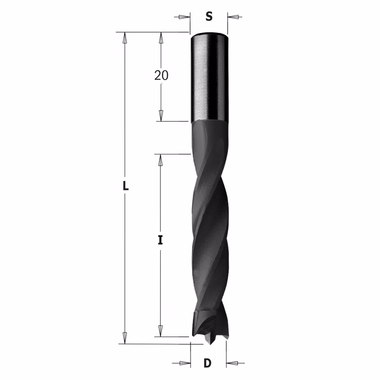 Drevelboor, rechts D=8mm L=67mm L1=20mm I=40mm