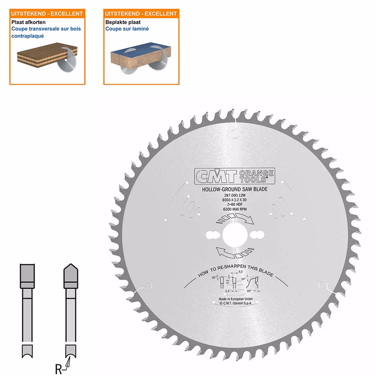 Hol/Dak platenzaag voor tweezijde afwerking D=303mm B=30mm K=3,2mm Z60 · 287.060.12M