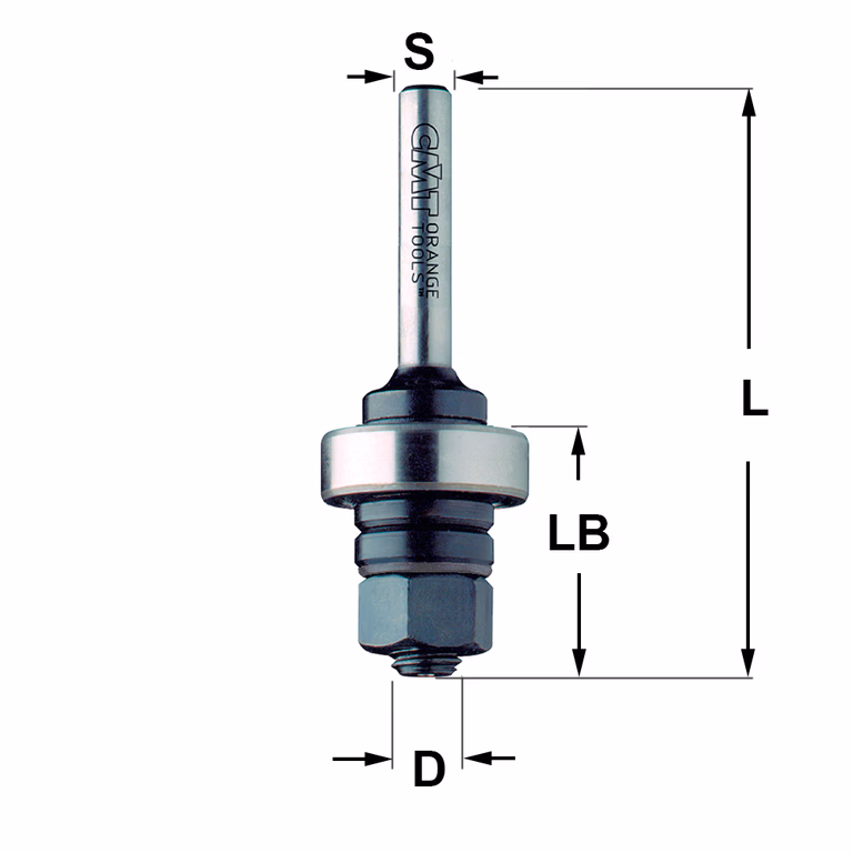 Spindel met kogellager S=6,35mm S=1/4" L=61mm LB=26mm