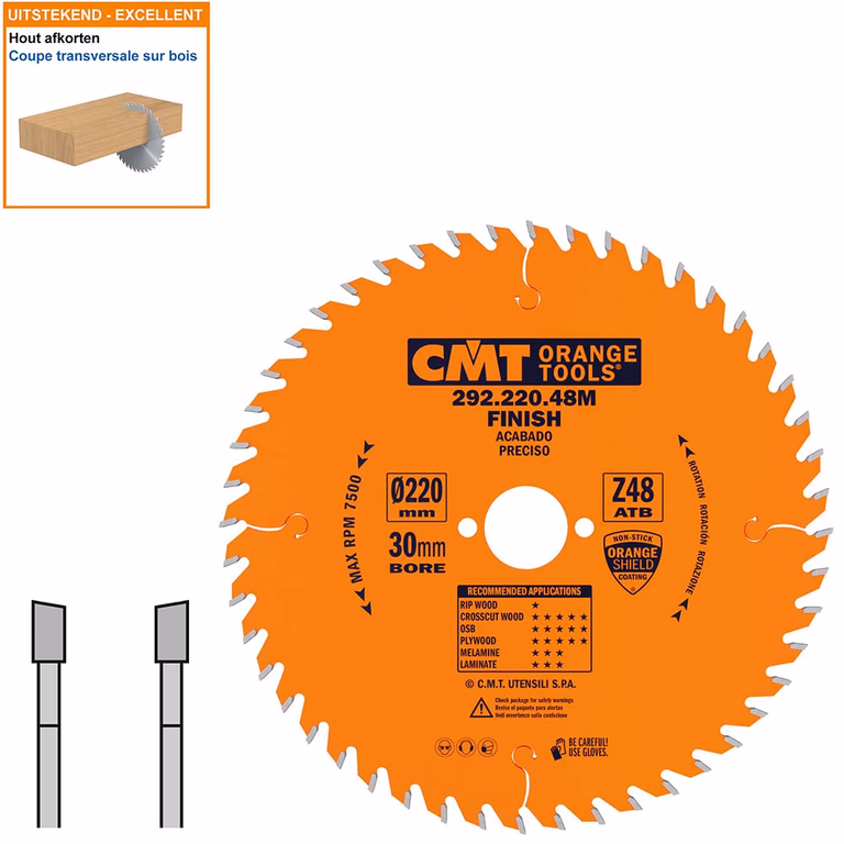 HW afkortcirkelzaag voor draagbare machines D=220mm B=30mm P=1,8mm Z48