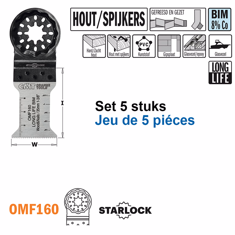 Multitoolzaagblad voor hout met spijkers, 35mm · OMF160-X5