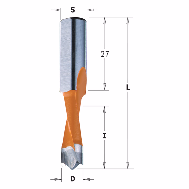 Drevelboor, links D=5mm L=57,5mm L1=27mm I=27mm · 310.050.42