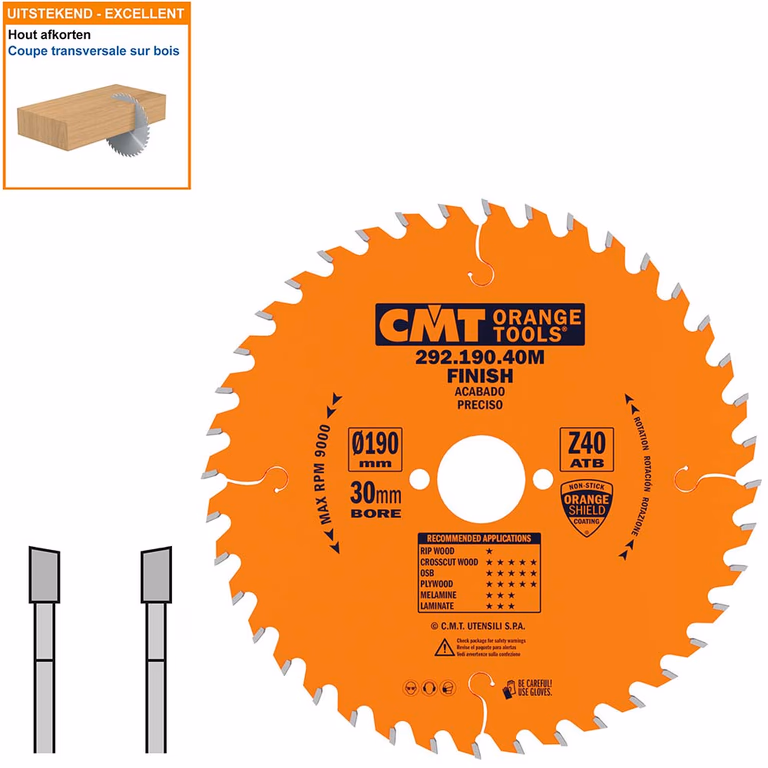 HW afkortcirkelzaag voor draagbare machines D=190mm B=30mm P=1,6mm Z40