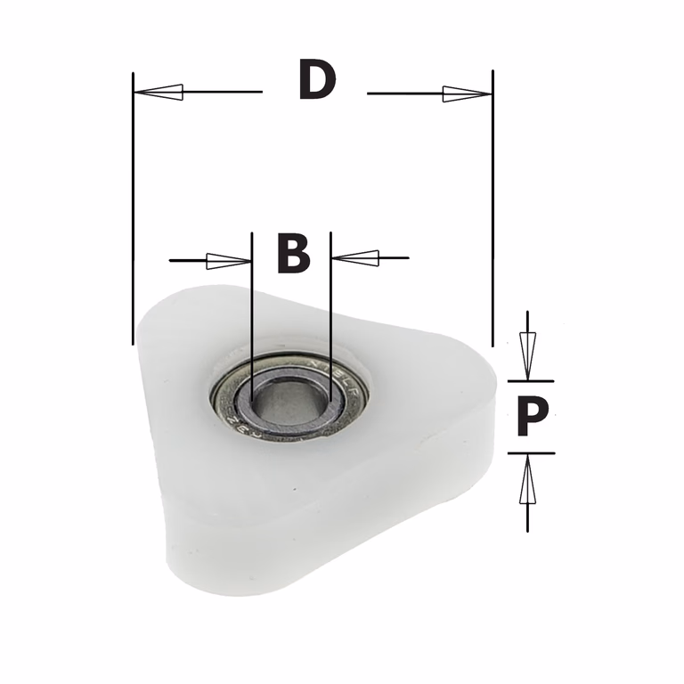 Delrin® driehoekige kogellager D=19mm P=7mm