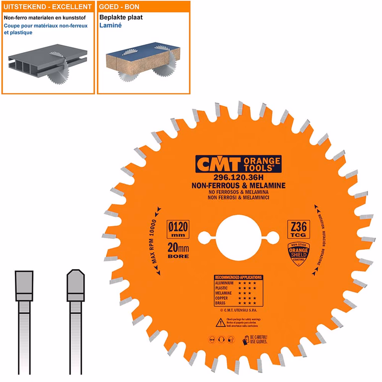 Cirkelzaag voor non-ferro metalen en harde materialen D=120mm K=1,8mm P=1,2mm Z36