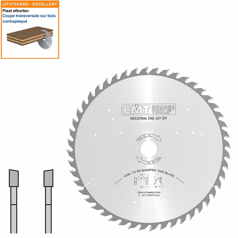 Afkortzaag met hardmetalen tanden geschikt voor hout D=250mm K=3,2mm P=2,2mm Z40 · 285.040.10R