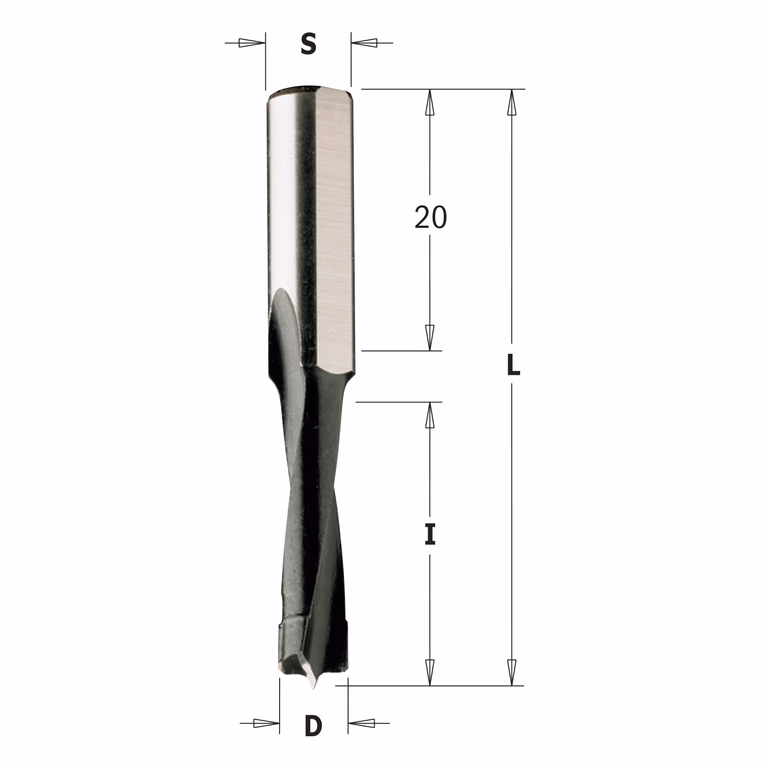 Drevelboor, rechts D=12mm L=58mm L1=20mm I=30mm