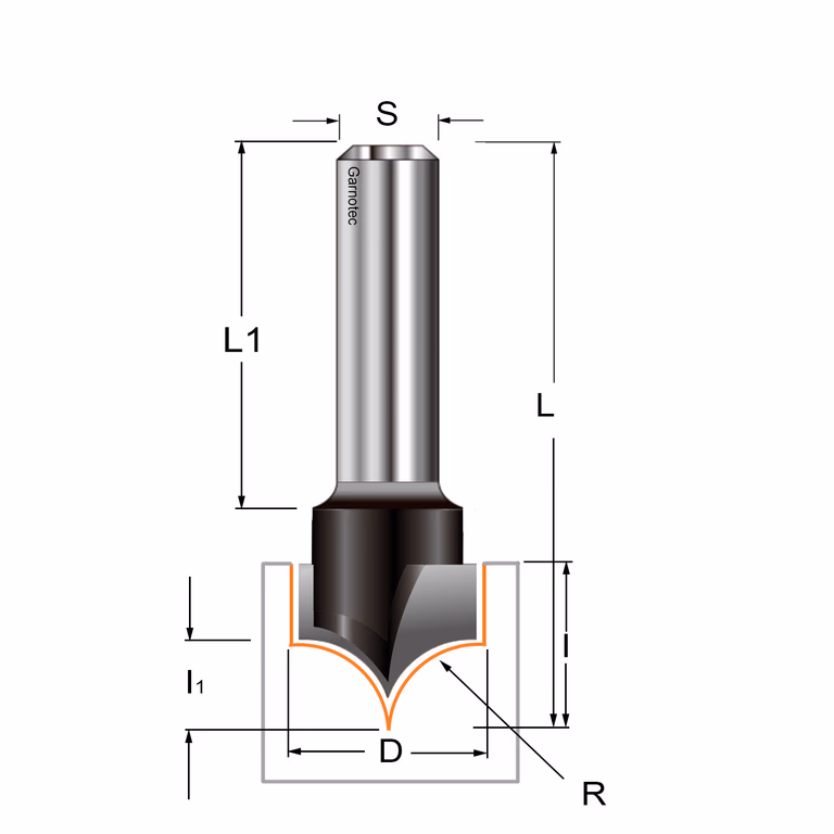 Afrondfrees (punt), HW D=25,4mm S=12mm I=19mm R=12,7mm