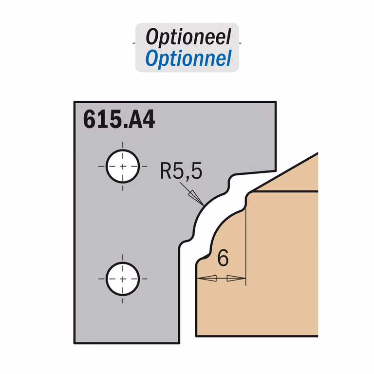 Profielmes voor profielfrees type A4 K=2mm R=5,5mm