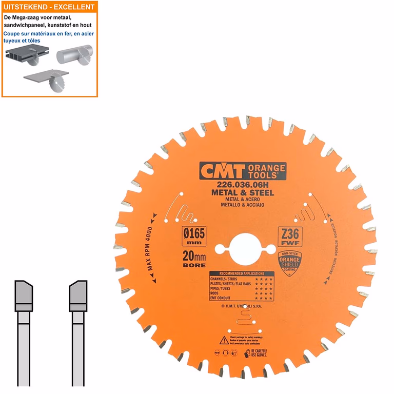 Multi-cirkelzaagblad met hardmetalen tanden D=165mm B=20mm K=1,6mm Z36