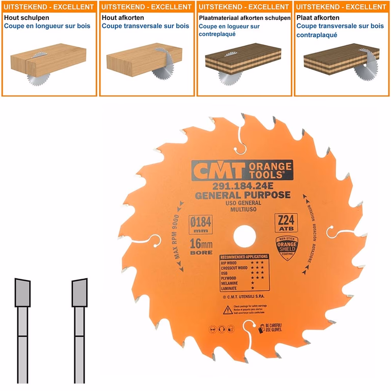 Universeel cirkelzaag voor draagbare machines D=184mm B=16mm K=2,6mm Z24