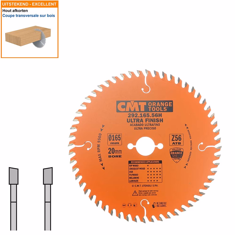 HW afkortcirkelzaag voor draagbare machines D=165mm B=20mm P=1,6mm Z56