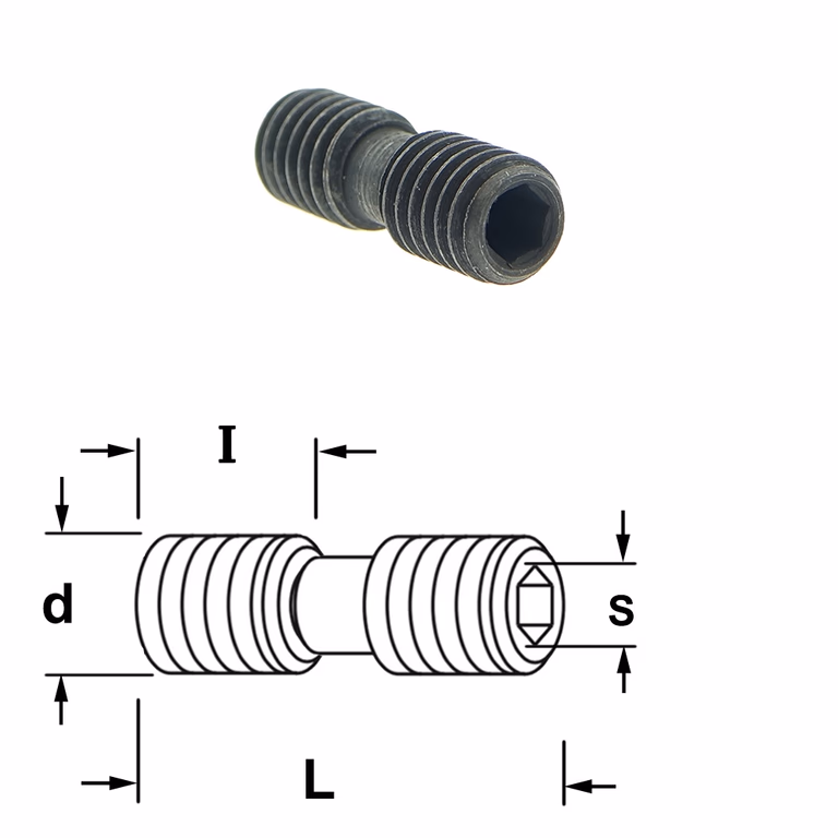 Inbusbout met linkse en rechtse schroefdraad S=3mm L=19,5mm