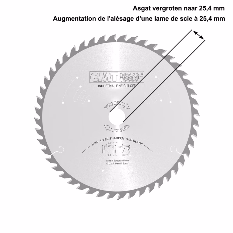 Asgat van een zaagblad vergroten naar 25,4mm