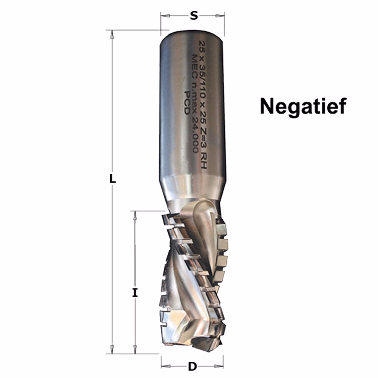 Diamant frees met met scherende snij-plaketten positief D=25mm S=25mm L=90mm I=28mm · S143.250.28.25
