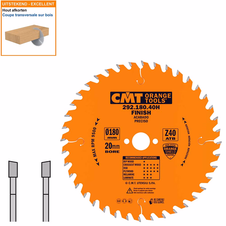 HW afkortcirkelzaag voor draagbare machines D=180mm B=20mm P=1,6mm Z40