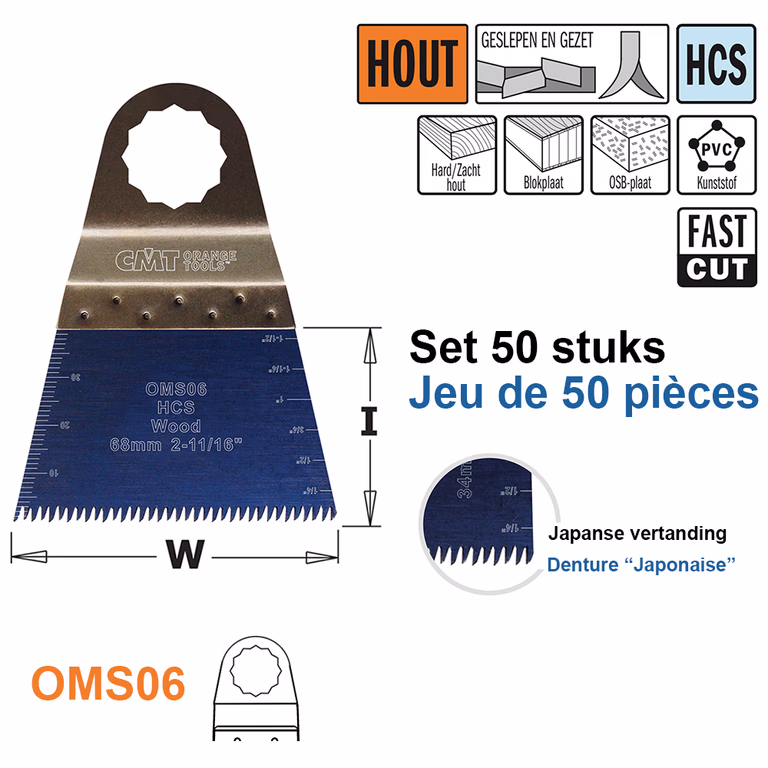 Multitoolzaagblad (Japanse vertanding) voor hout, 68mm · OMS06-X50