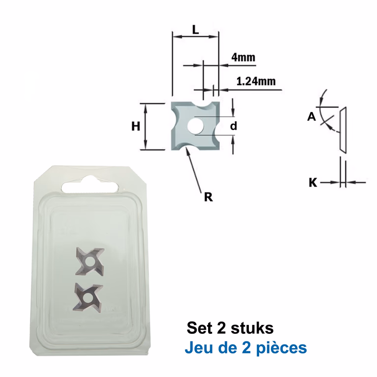 Wisselmes voor afrondfrees R1,5 (per 2 st.) L=12mm K=1,5mm