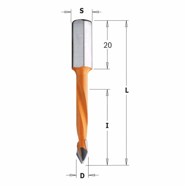 Spitse drevelboor, links D=8mm L=56mm L1=20mm I=30mm